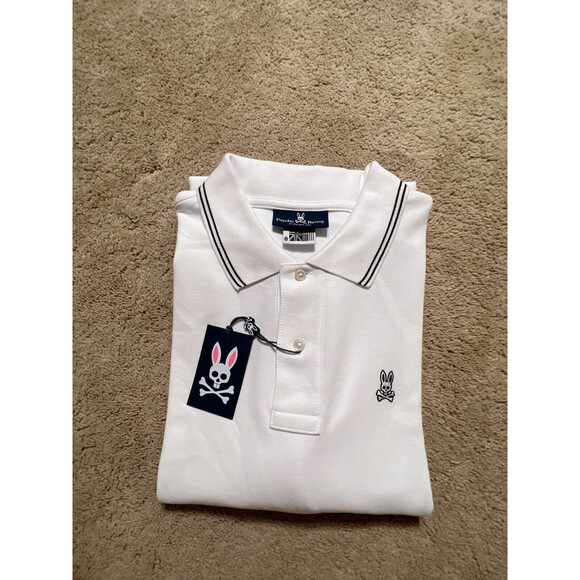 Psycho Bunny Logan Men's Short Sleeve Polo Shirt White Tipped Size 8 2XL $105